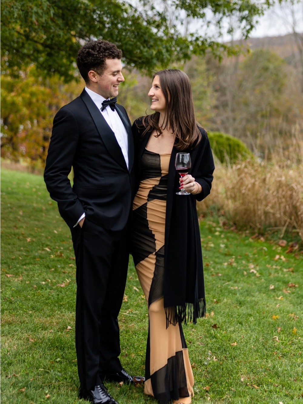 Retrofete Strapless Colorblock Gown in Black and Tan - Picture 5 of 5